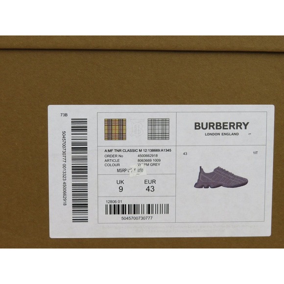 $850 BURBERRY AXBURTON GRAY CHECK QUILTED LEATHER LOGO SNEAKERS 10 US 43 ITALY - Picture 13 of 13